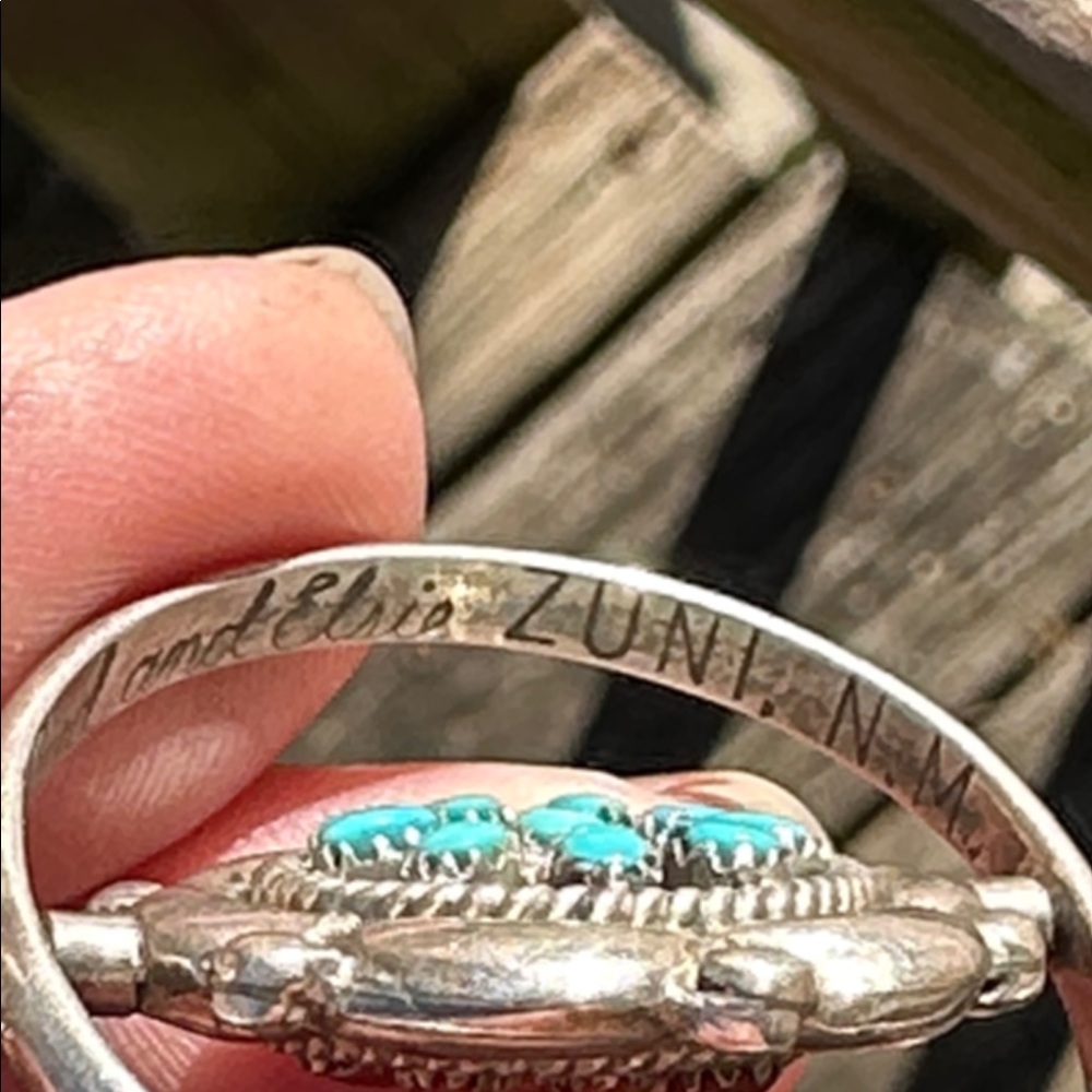 Navajo Zuni Vintage Silver Turquoise and Coral Spinner Pendant w chain. Marked. - Picture 3 of 10